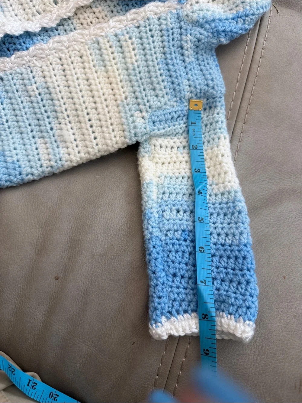 Handmade Blue and White Crocheted Hooded Coat